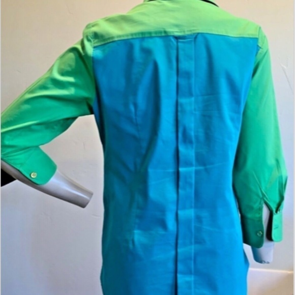 Soft Surroundings Hayley Turquoise Colorblock Button Front Shirt Blouse 199K - Picture 6 of 7
